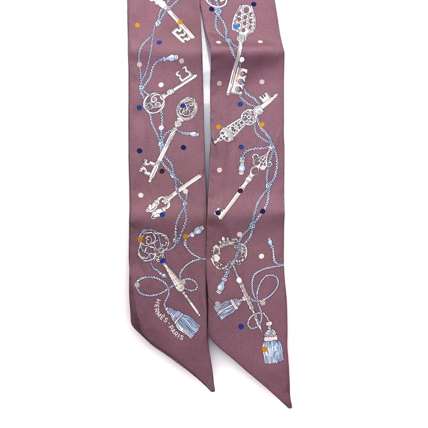 Hermes Silk Les Cles A Pois Twilly Marron Glace Gris