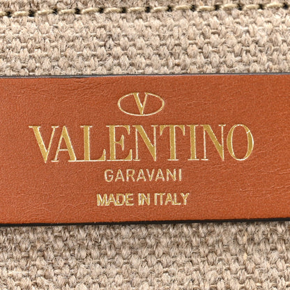 Valentino Garavani Calfskin Linen Supervee Crossbody Bag Saddle Brown Natural
