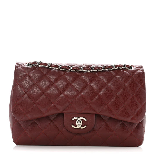 Chanel Caviar Quilted Jumbo Double Flap Dark Red