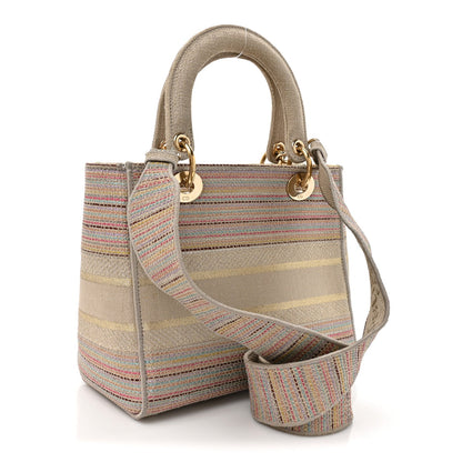 Christian Dior Canvas Embroidered Medium Lady D-Lite Beige Multicolor