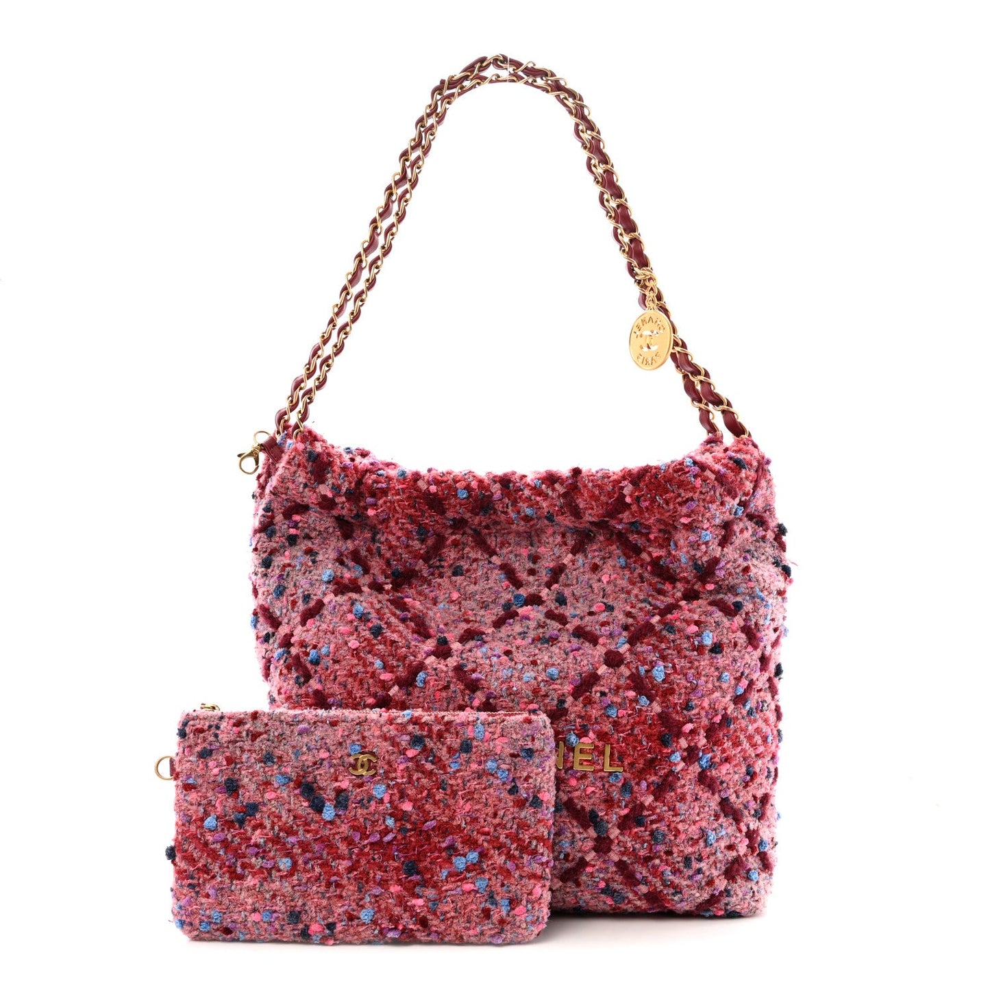 Chanel Tweed Quilted Chanel 22 Pink Burgundy