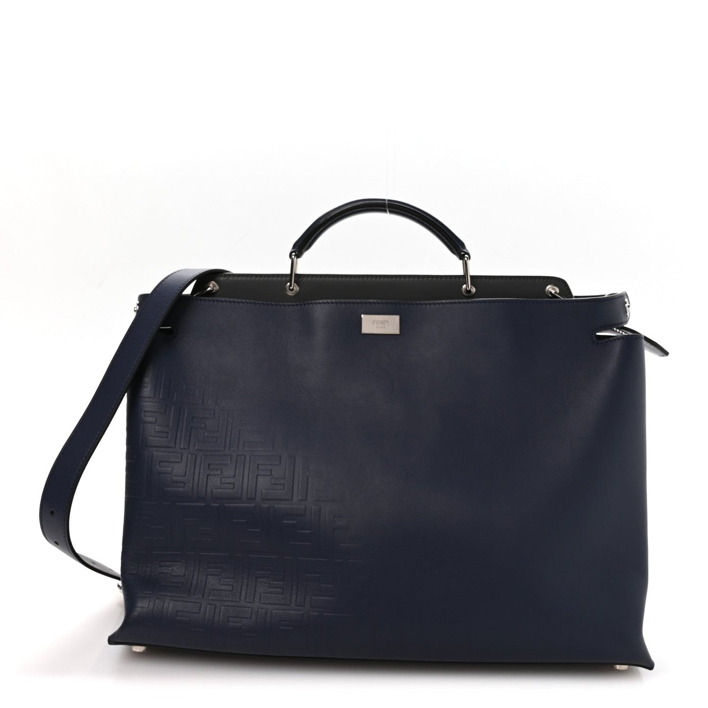 Fendi Calfskin Embossed Large Peekaboo Iconic Fit Satchel Blueberry