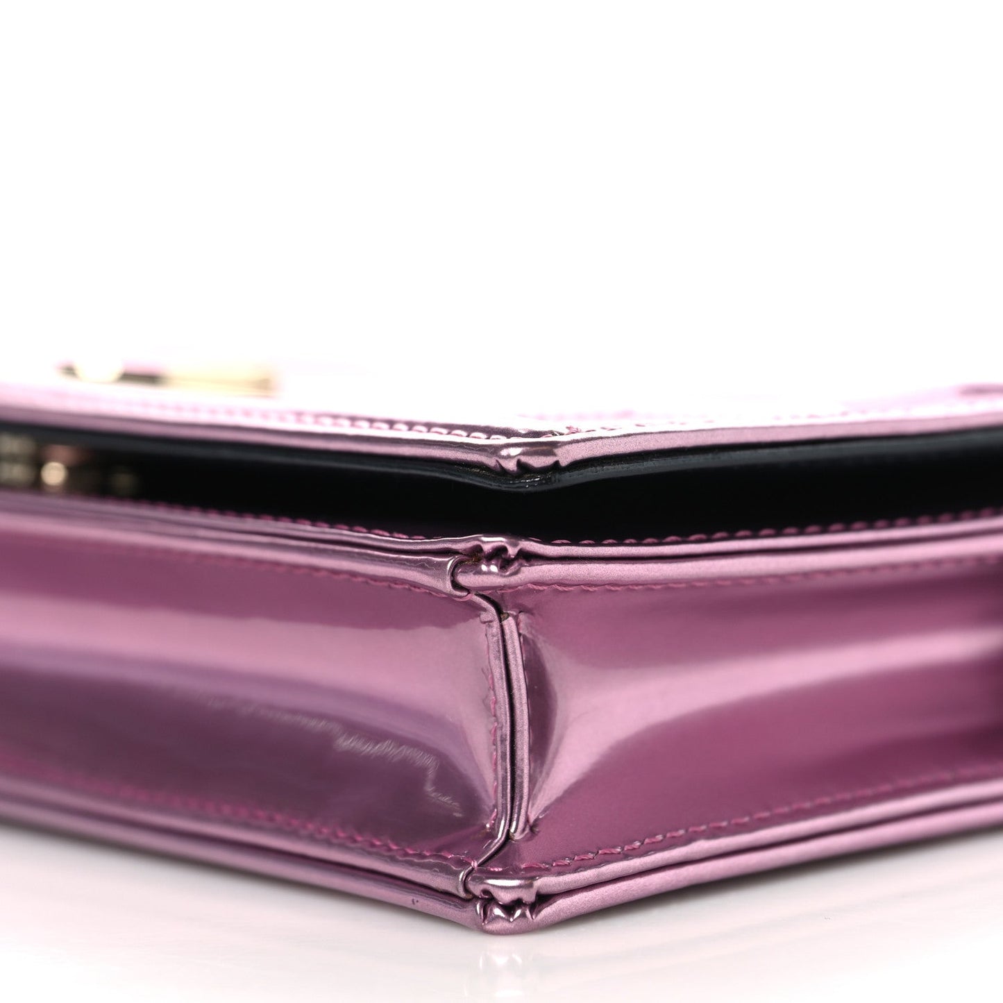 Christian Dior Metallic Patent Micro-Cannage Diorama Wallet on Chain Pouch Pink