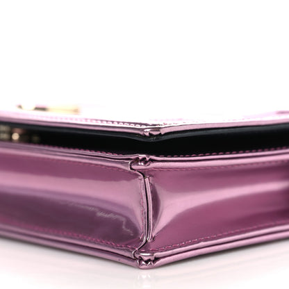 Christian Dior Metallic Patent Micro-Cannage Diorama Wallet on Chain Pouch Pink