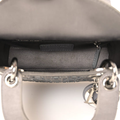 Christian Dior Satin Crystal Cannage Mini Lady Dior Gray