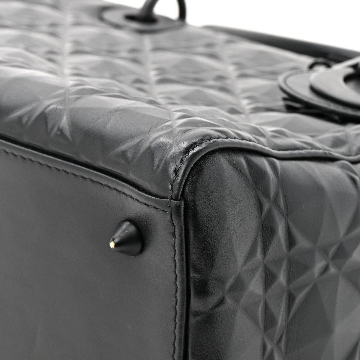 Christian Dior Calfskin Cannage Diamond Cannage Medium Lady Dior Black