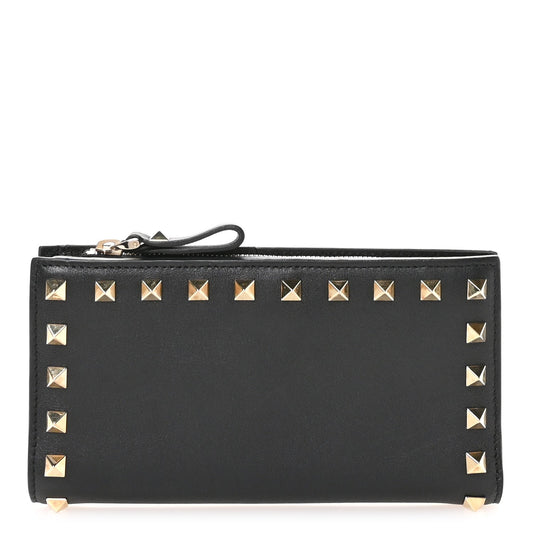 Valentino Garavani Calfskin Rockstud Continental Wallet Black
