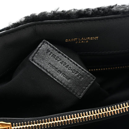 Saint Laurent Shearling Y Quilted Monogram Medium Loulou Chain Satchel Black