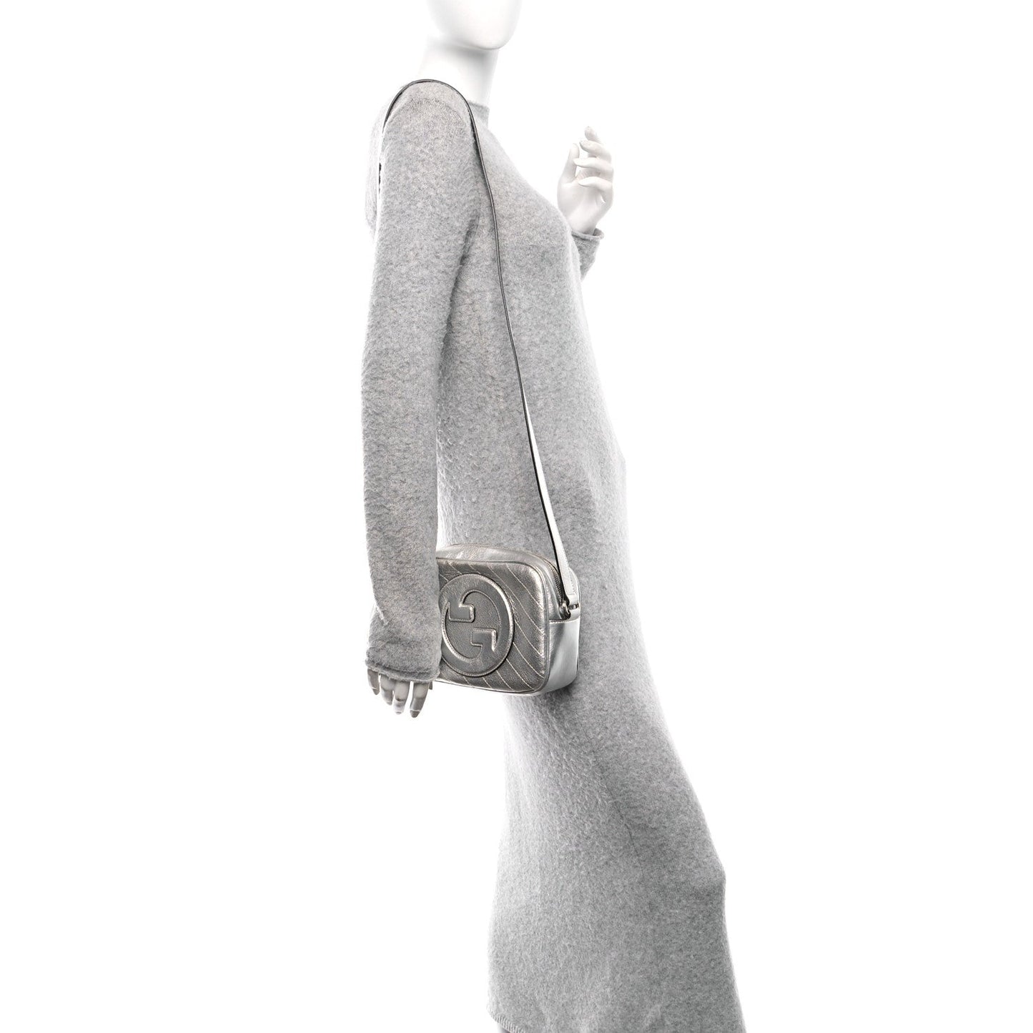 Gucci Metallic Sakai Be Green Calfskin Diagonal Stitched Small Blondie Shoulder Bag Silver