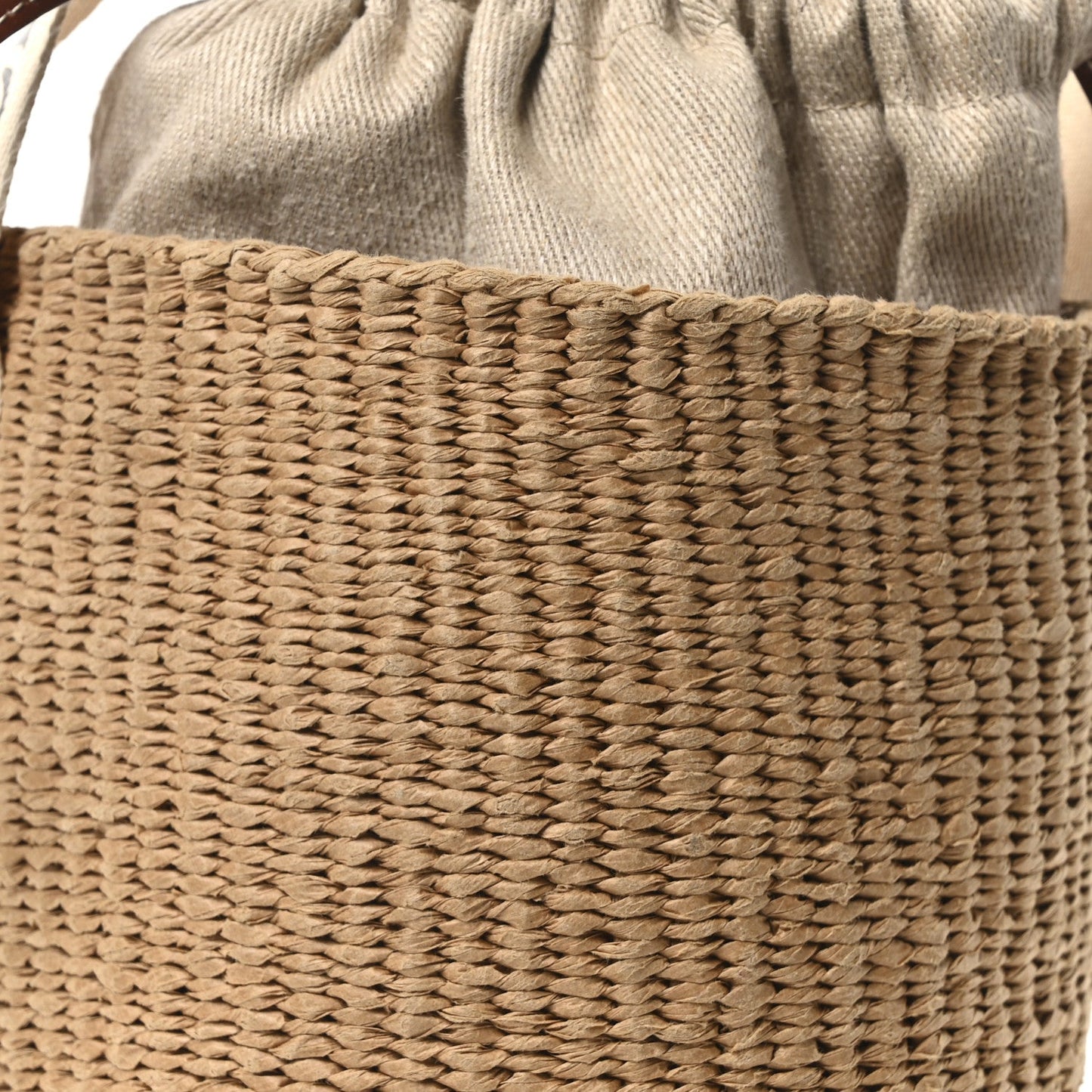 Chloe Raffia Calfskin Small Woody Basket Bag Brown