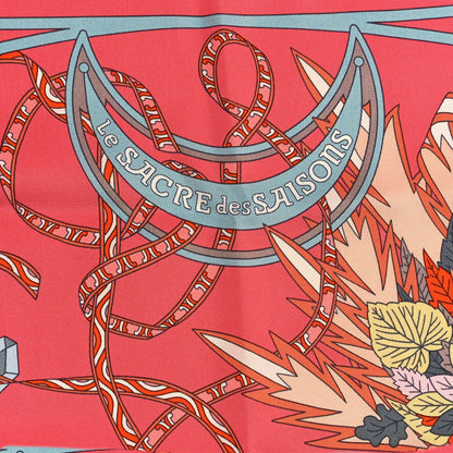 Hermes Silk Le Sacre Des Saisons Scarf 90  Vieux Rose Gris Bleute Orange