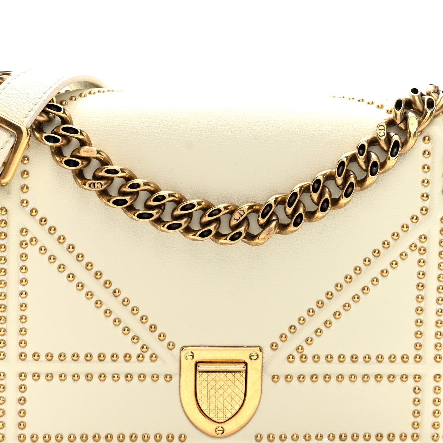 Christian Dior Lambskin Studded Small Diorama Flap Bag Latte
