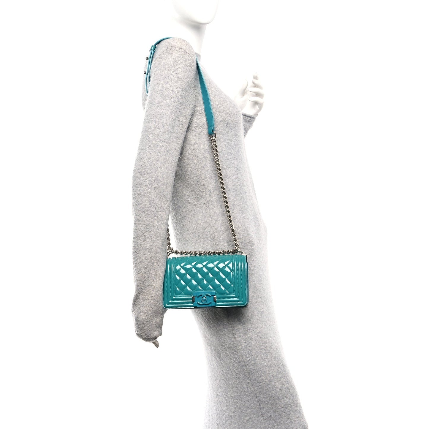 Chanel Patent Calfskin Quilted Small Plexiglass Boy Flap Green