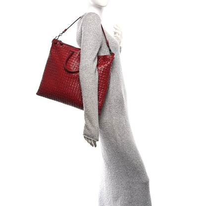 Bottega Veneta Nappa Intrecciato Medium Convertible Tote Burgundy