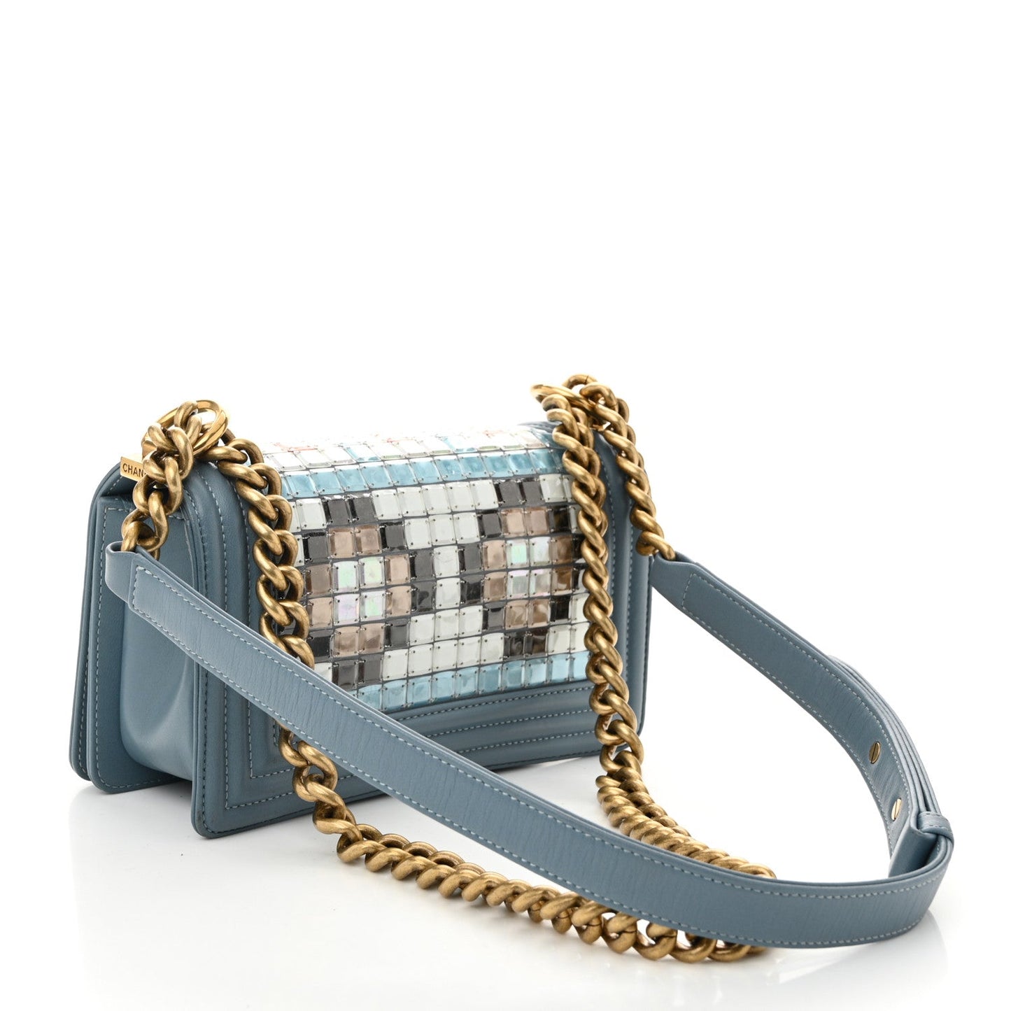 Chanel Lambskin Tile Embroidered Small Brasserie Mosaic Boy Flap Blue Multicolor