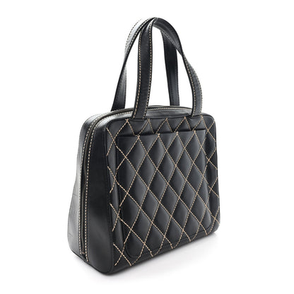 Chanel Calfskin Wild Stitch Vertical Top Handle Bag Black