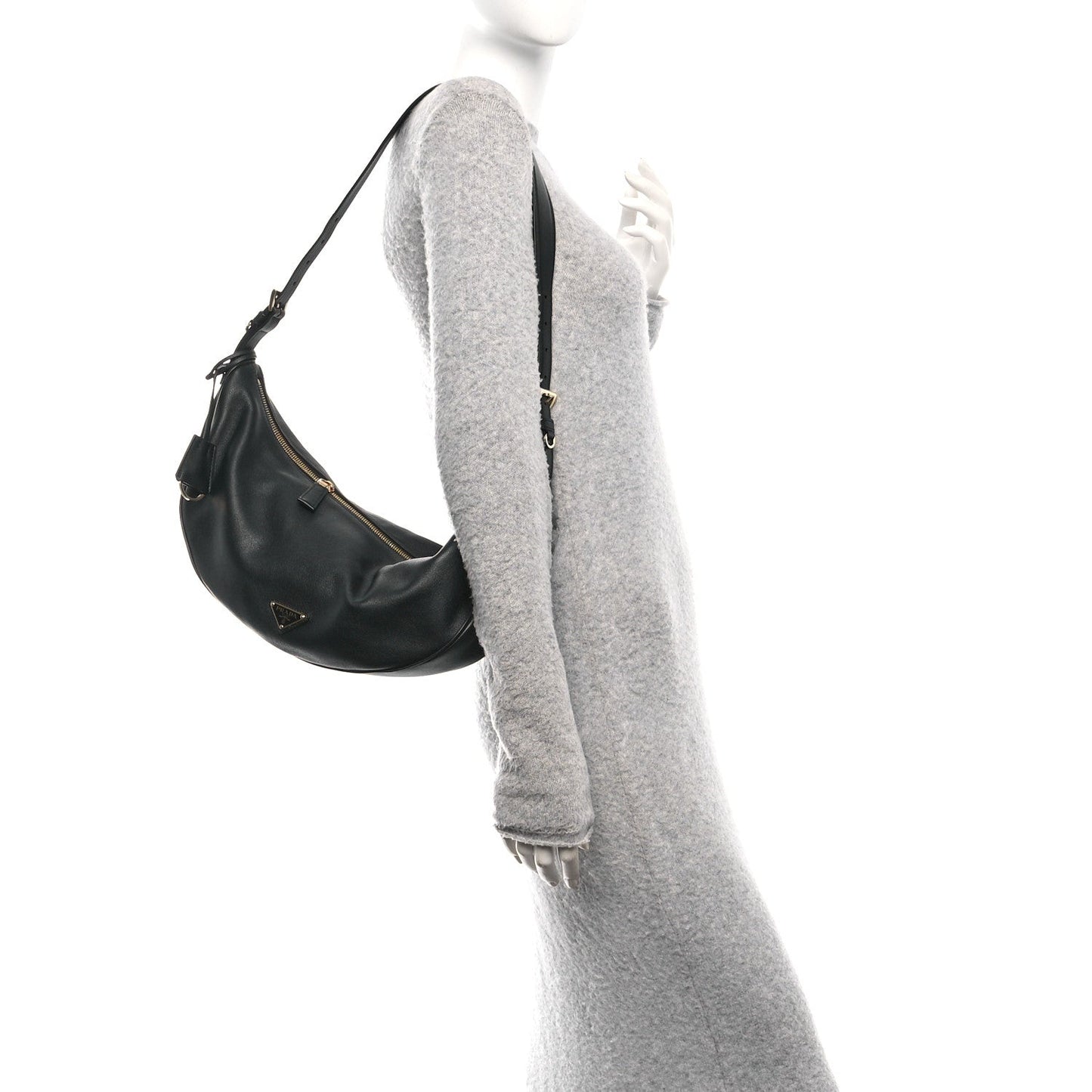 Prada Soft Grain Calfskin Large Demi-Lune Shoulder Bag Black