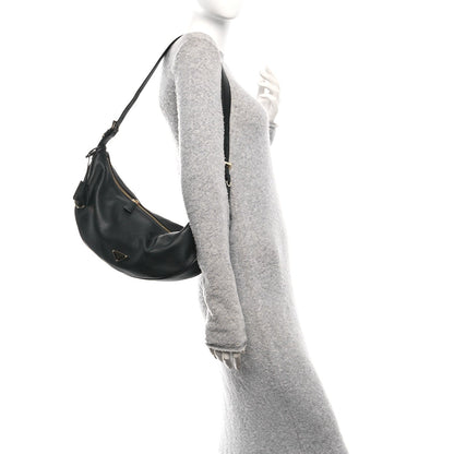 Prada Soft Grain Calfskin Large Demi-Lune Shoulder Bag Black