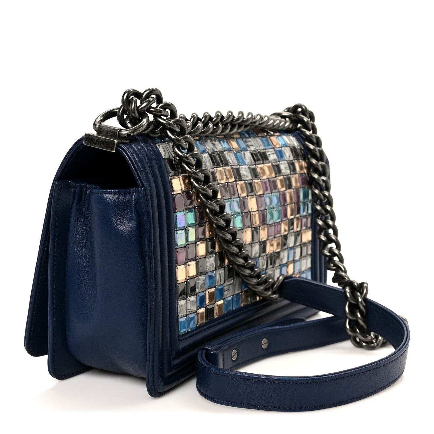 Chanel Lambskin Tile Medium Mosaic Boy Flap Navy Multicolor