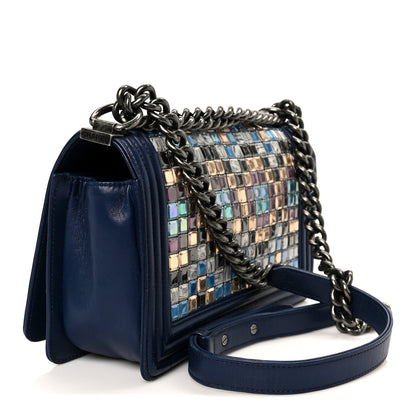 Chanel Lambskin Tile Medium Mosaic Boy Flap Navy Multicolor
