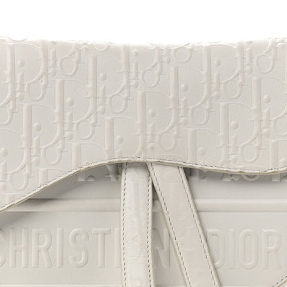 Christian Dior Calfskin Embossed Oblique Saddle Bag White