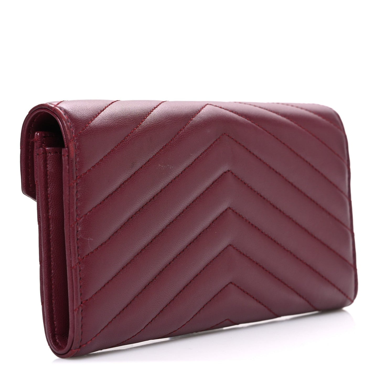 Saint Laurent Calfskin Matelasse Chevron Monogram Flap Wallet Dark Bordeaux