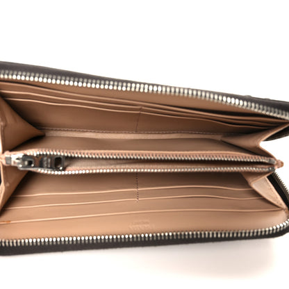 Prada Aged Calfskin Grommet Crystal Studded Zip Around Wallet Ebano
