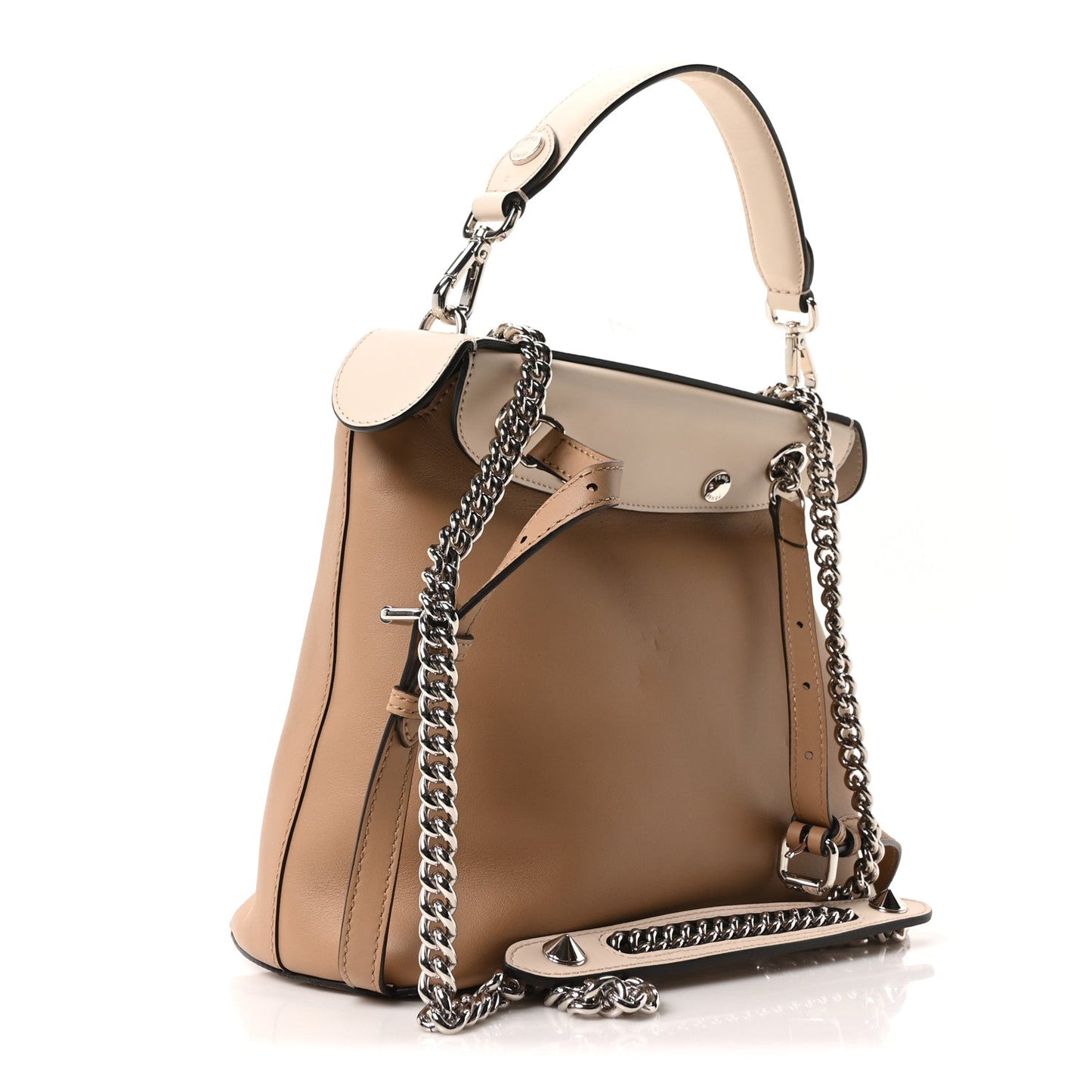 Fendi Vitello Century Pearl Bi-Color Scalloped Back to School Backpack Cuoio Camelia
