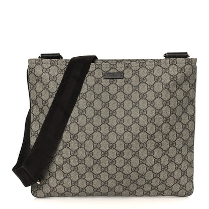 Gucci GG Supreme Monogram Medium Flat Messenger Bag Dark Brown