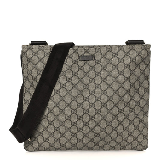 Gucci GG Supreme Monogram Medium Flat Messenger Bag Dark Brown