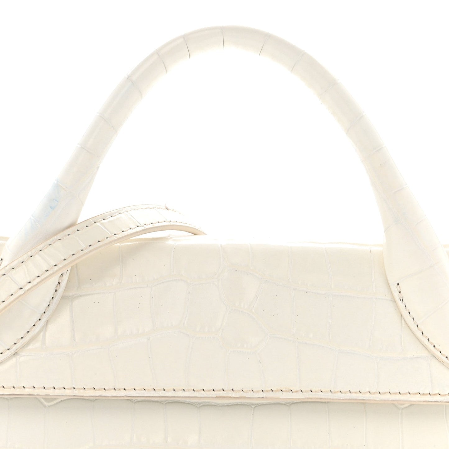 Jacquemus Calfskin Crocodile Embossed Le Chiquito Long White