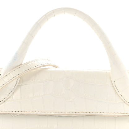 Jacquemus Calfskin Crocodile Embossed Le Chiquito Long White