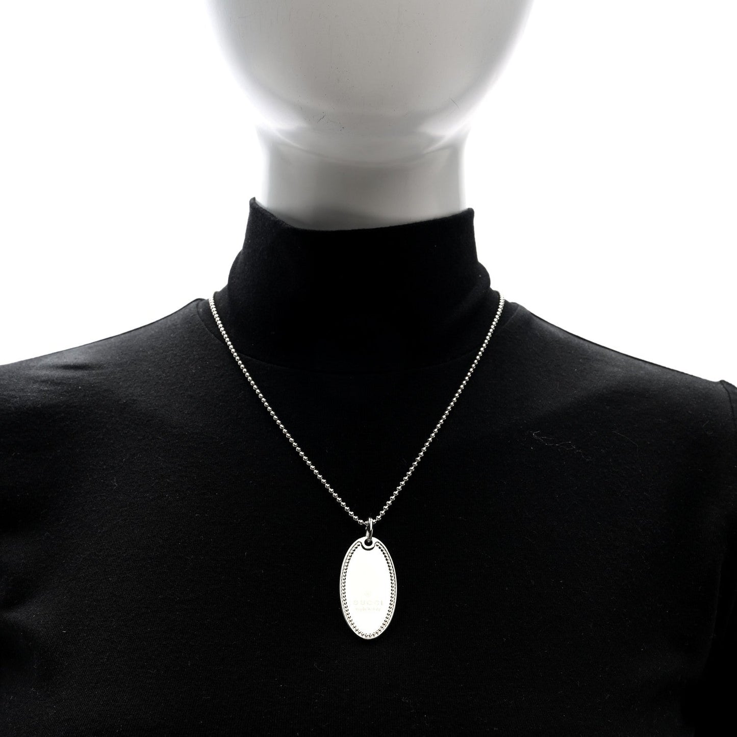 Gucci Sterling Silver Trademark Logo Oval Pendant Necklace