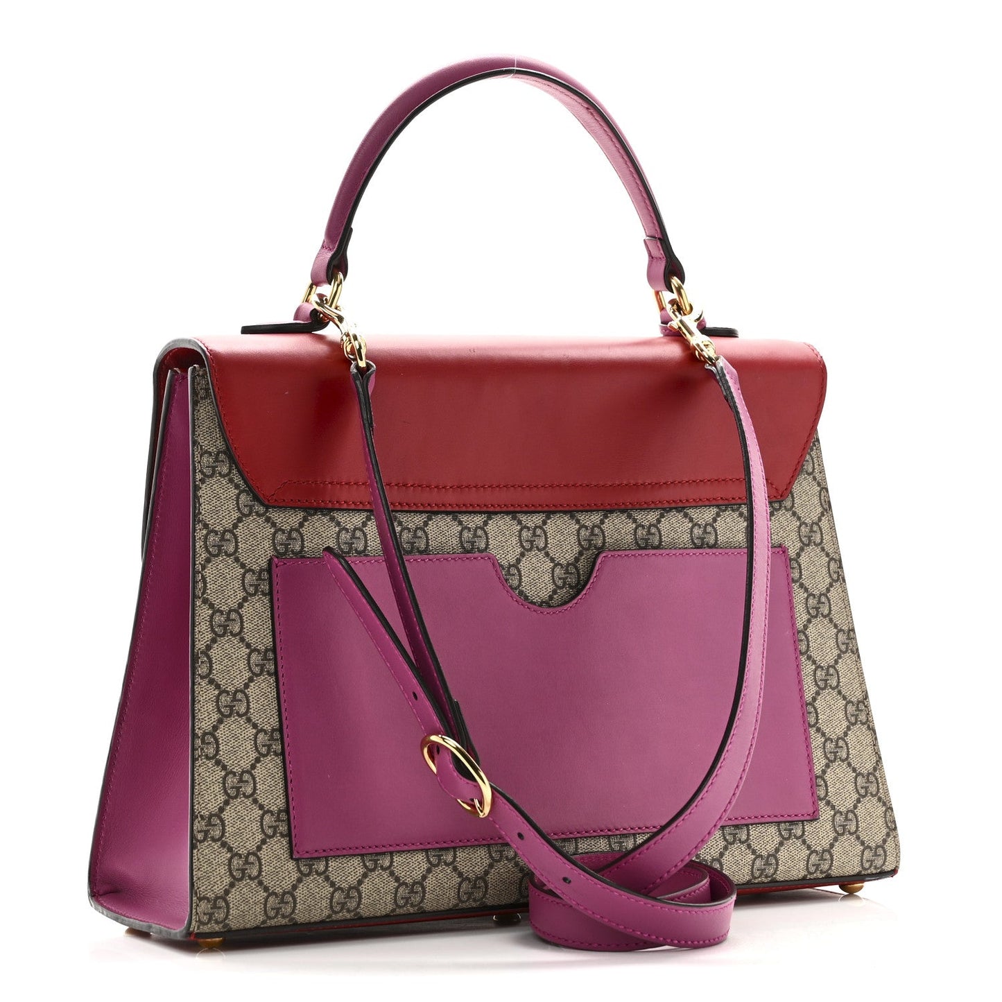 Gucci GG Supreme Monogram Calfskin Medium Padlock Top Handle Bag Beige Hibiscus Red New Rosette