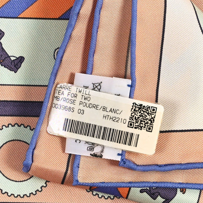 Hermes Silk Tea For Two Scarf 90 Rose Poudre White Bleu