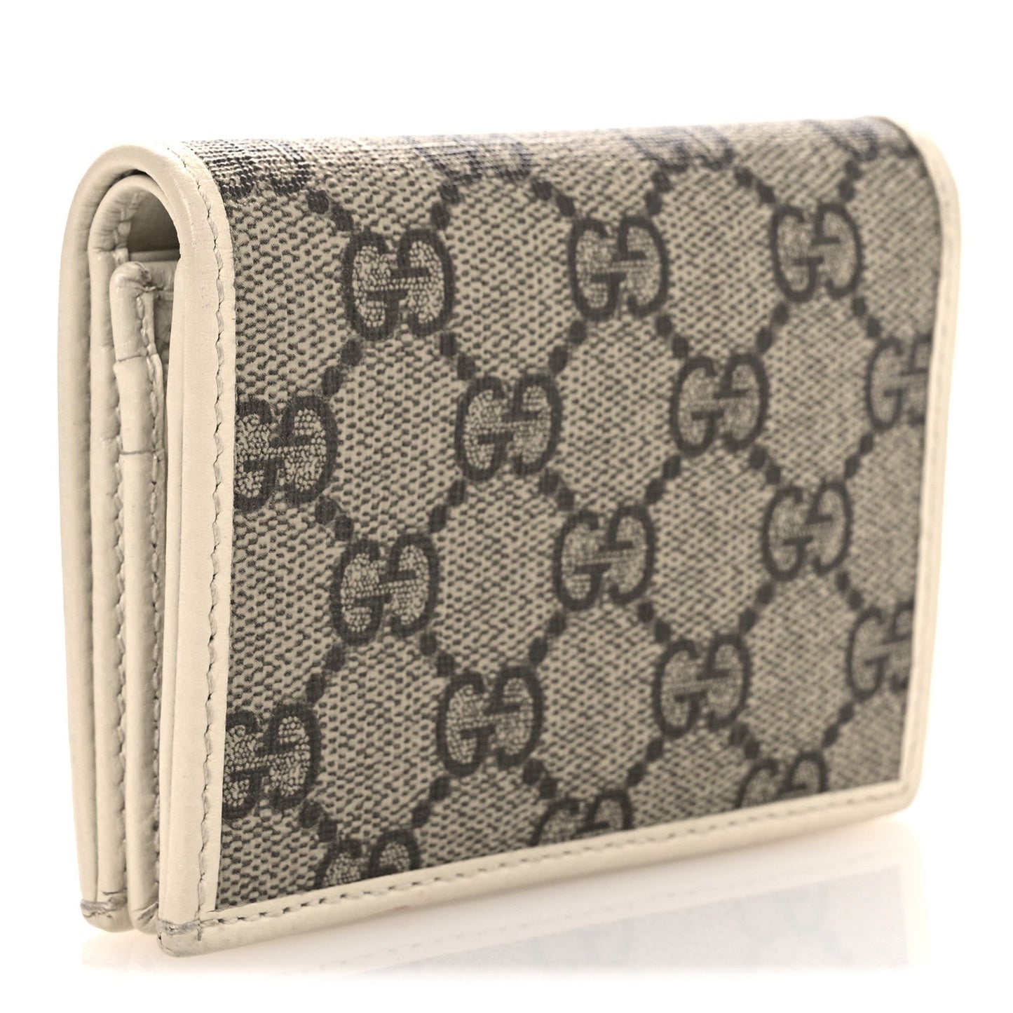 Gucci GG Supreme Monogram Azalea Calfskin Horsebit 1955 Card Case Wallet Beige Ebony Mystic White