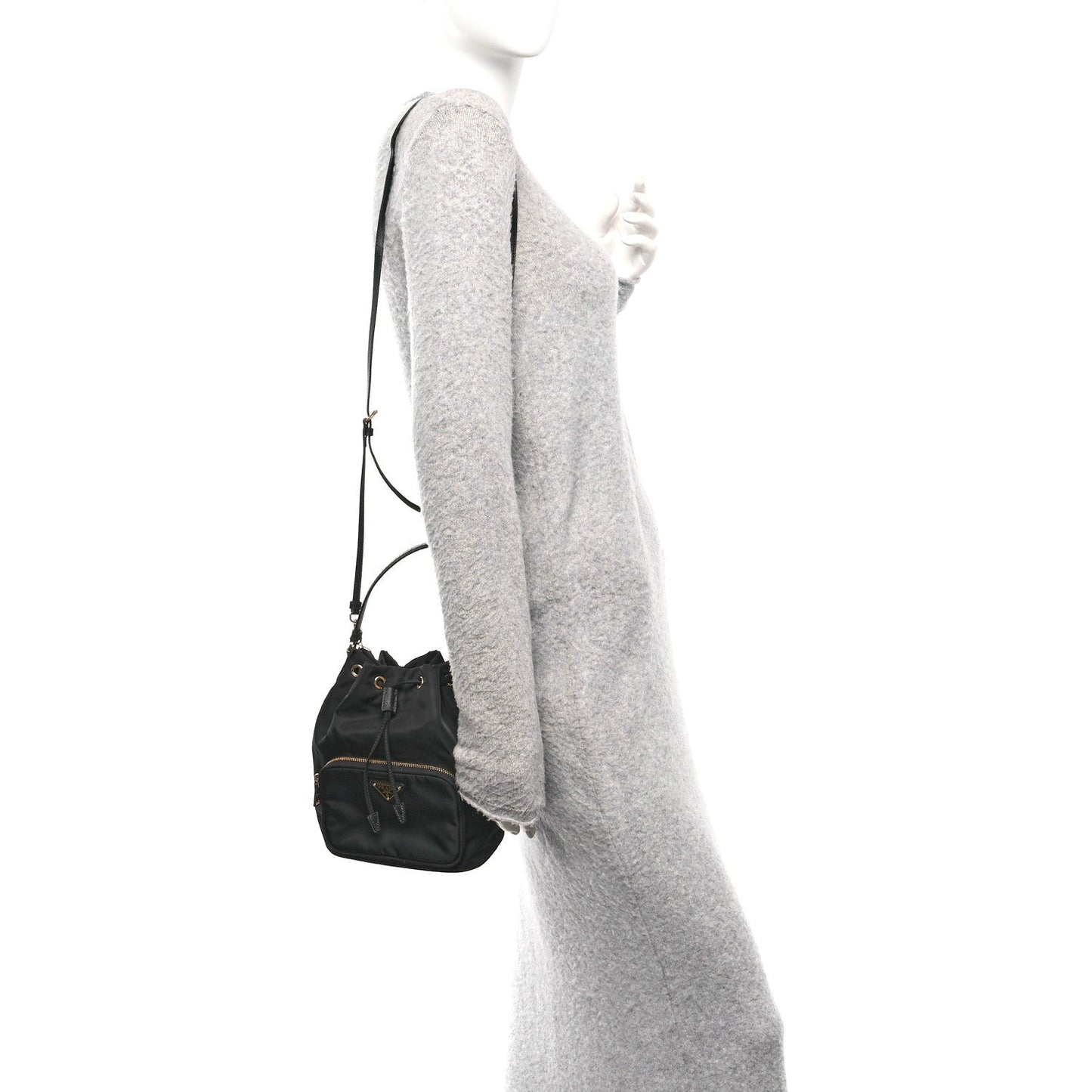 Prada Saffiano Tessuto Nylon Mini Bucket Crossbody Bag Black