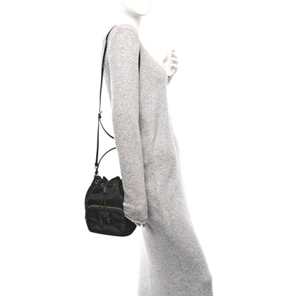Prada Saffiano Tessuto Nylon Mini Bucket Crossbody Bag Black