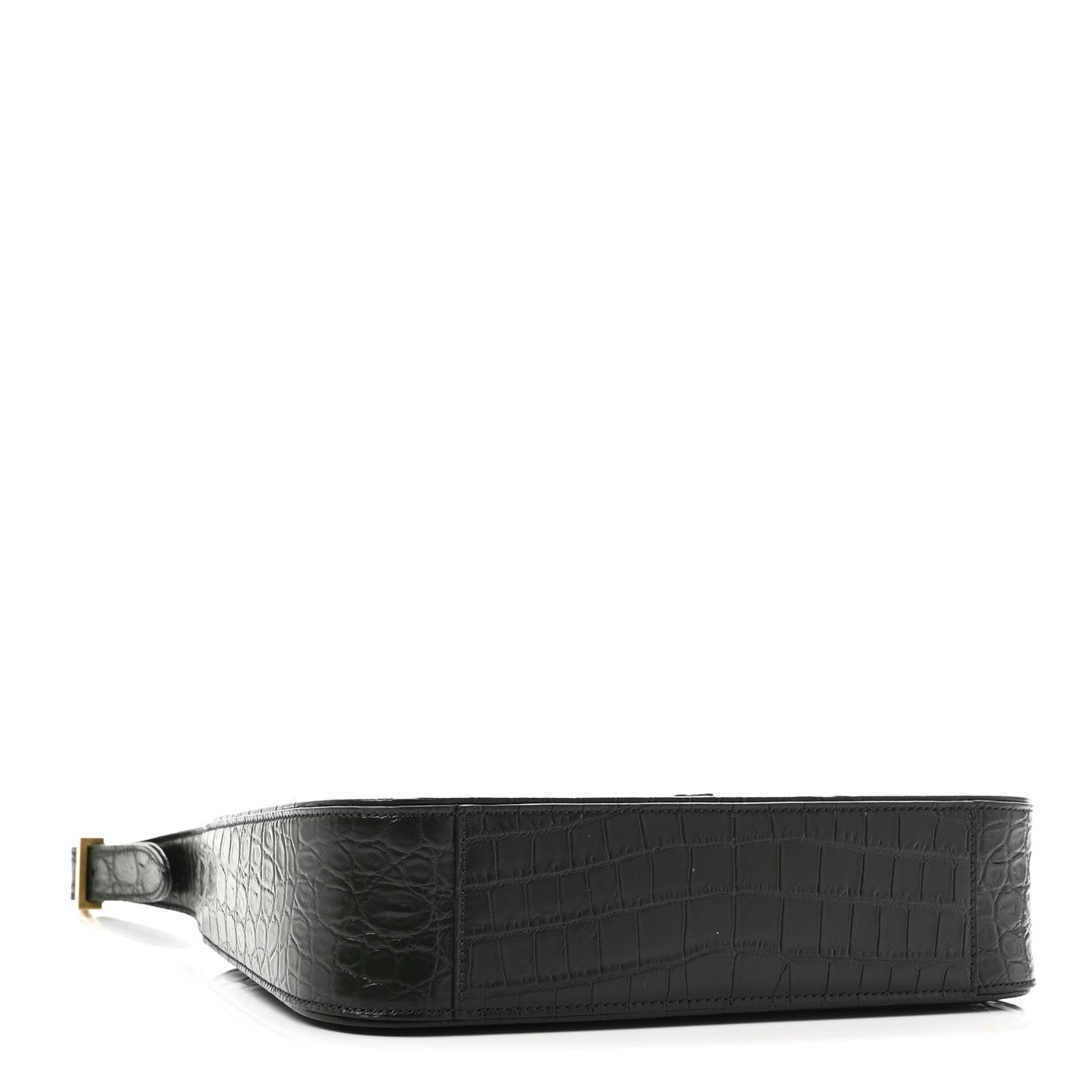 Saint Laurent Calfskin Crocodile Embossed Le 5 A 7 Hobo Dark Green Bottle