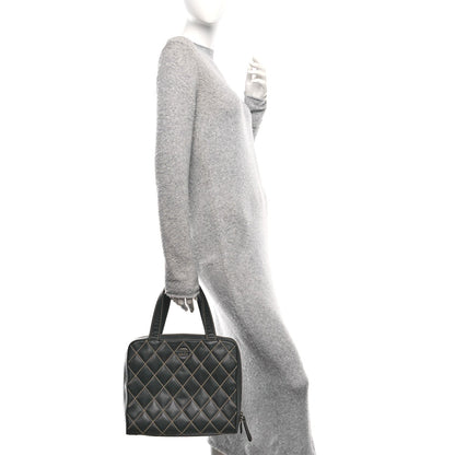 Chanel Calfskin Wild Stitch Vertical Top Handle Bag Black