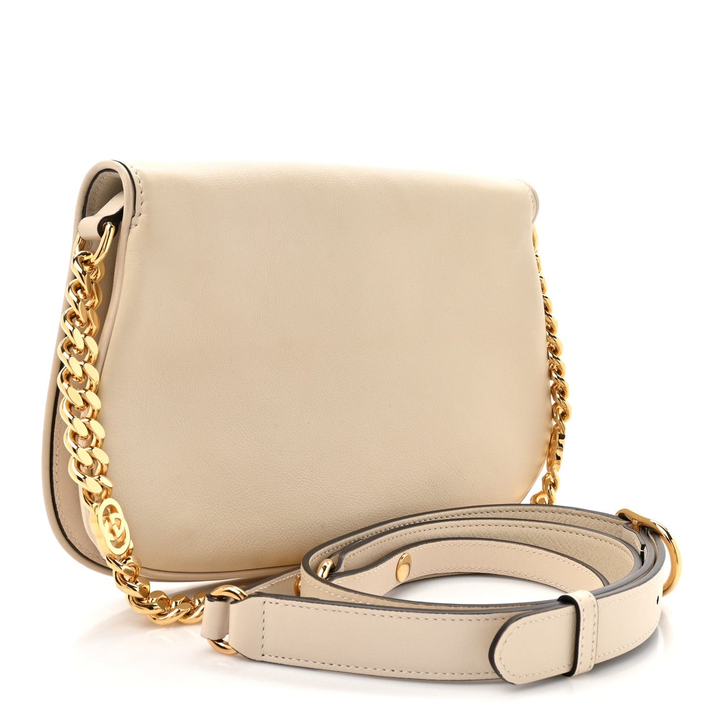 Gucci Roxy Calfskin Blondie Chain Shoulder Flap Bag Mystic White
