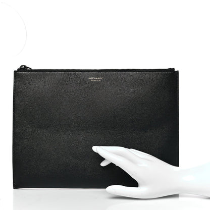 Saint Laurent Grain De Poudre Zipped Tablet Holder Black