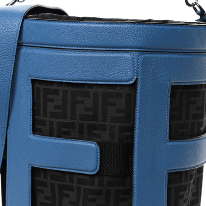 Fendi Jacquard Vitello Logo Bucket Bag Blue