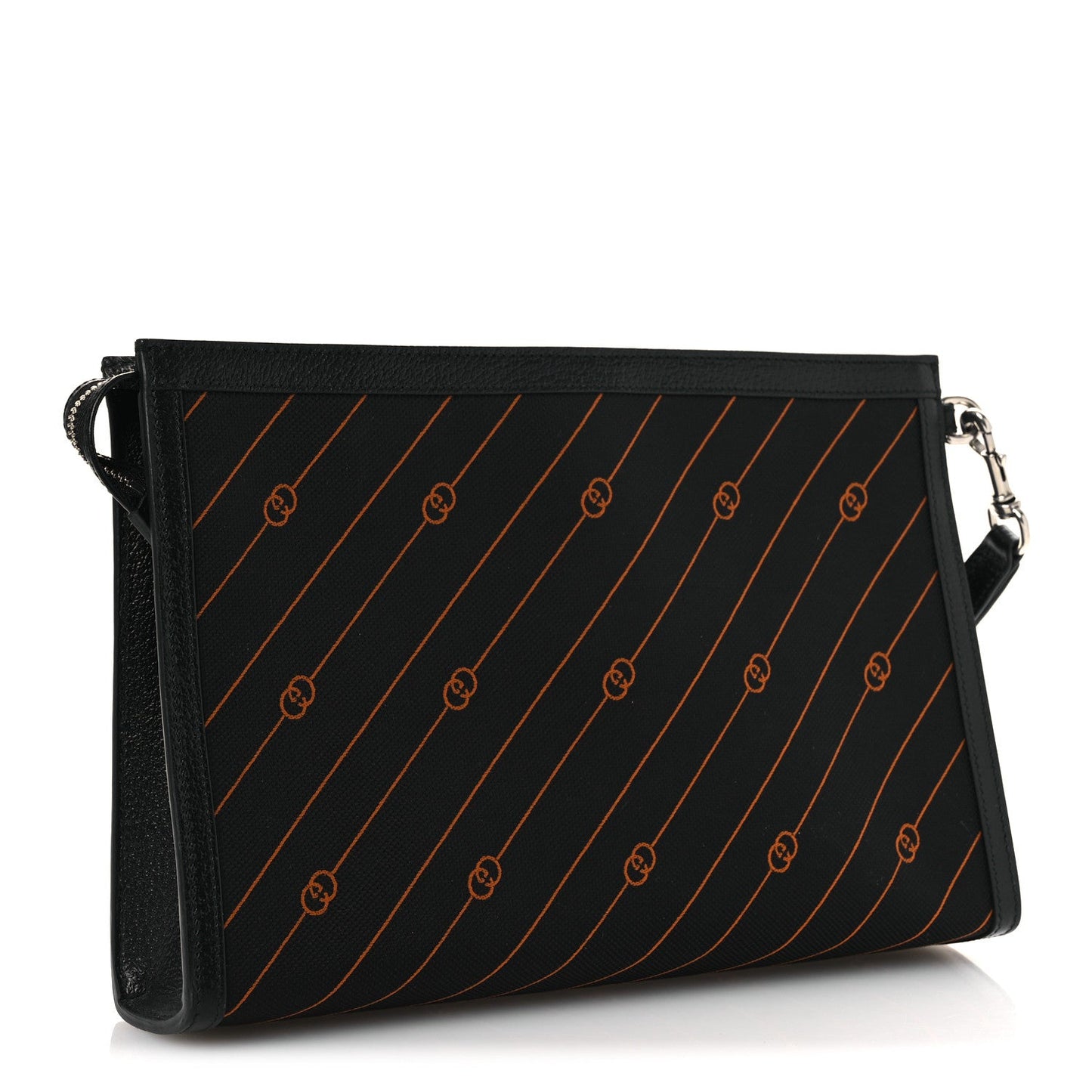 Gucci Canvas Diagonal Interlocking G Zip Pouch Black Orange