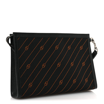 Gucci Canvas Diagonal Interlocking G Zip Pouch Black Orange