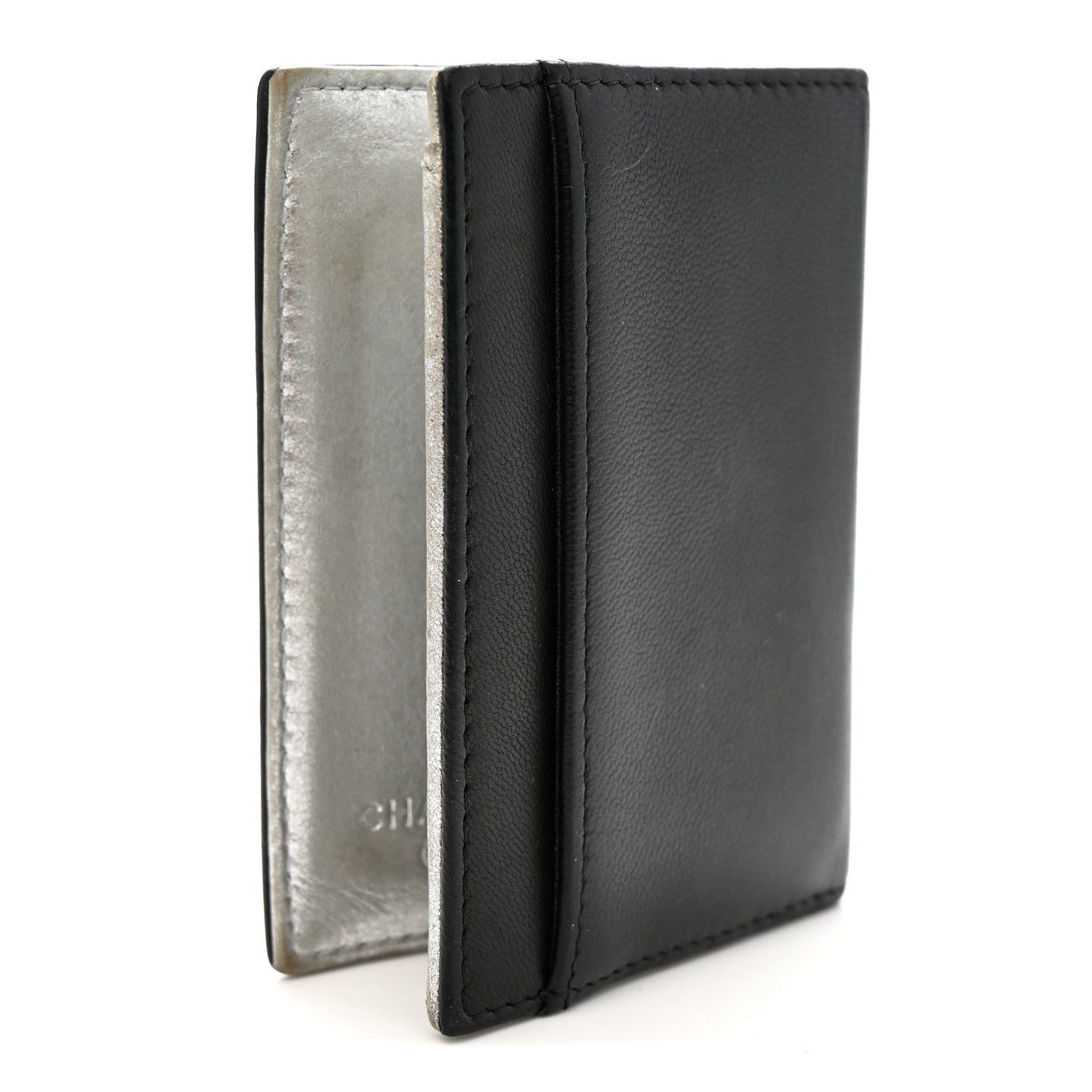 Chanel Calfskin Card Holder Black Silver