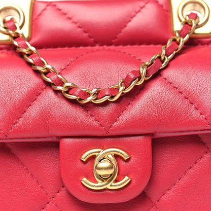 Chanel Calfskin Quilted Lady Handle Flap Card Holder With Chain Dark Pink