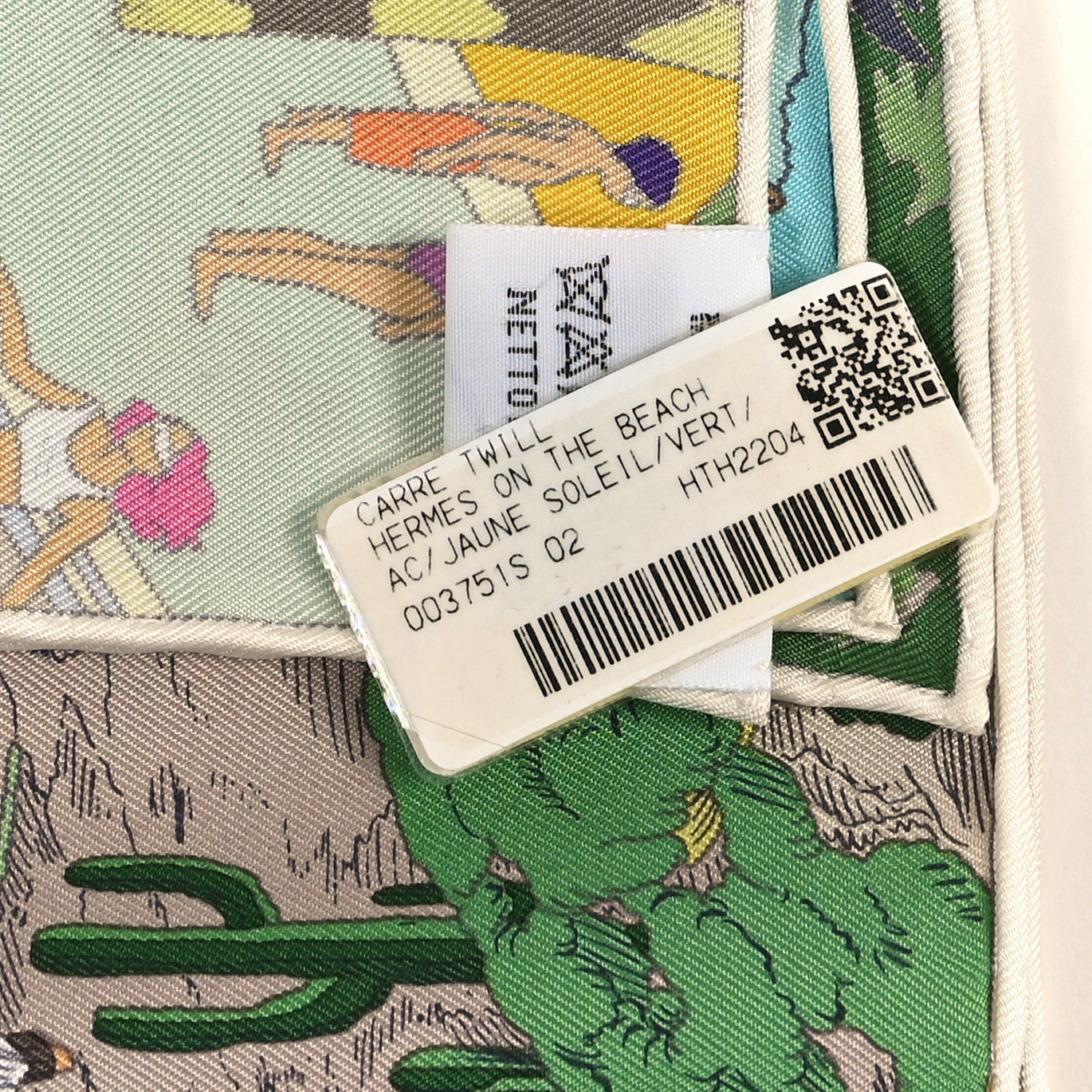 Hermes Silk On The Beach Scarf 90 Jaune Soleil Vert Multicolor