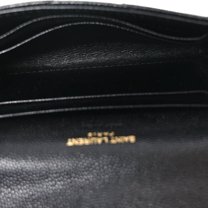 Saint Laurent Grain De Poudre Matelasse Chevron Small Monogram Envelope Wallet Black
