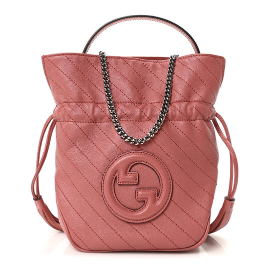 Gucci Sakai Be Green Calfskin Diagonal Stitched Mini Blondie Bucket Bag Pink